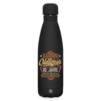 90. Geburtstag Oldtimer - Matte Thermosflasche 500 ml - Schwarz - Vorne