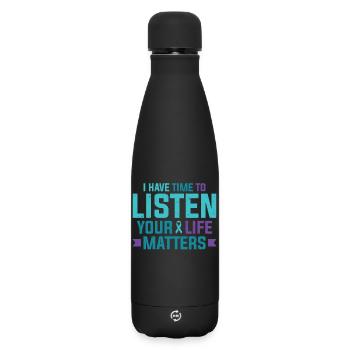 Purple Teal Ribbon J’ai le temps d’écouter - Bouteille isotherme SOFT TOUCH 500 ml - noir - Devant