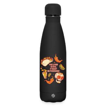 The liver is evil and is punished - Matte Insulated Water Bottle 500 ml - black - Front
