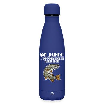 80. Geburtstag Angler Lustiger Spruch - 80 Jahre - Matte Thermosflasche 500 ml - Dunkelblau  - Vorne