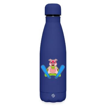 Schwein Skispringer Ski - Matte Thermosflasche 500 ml - Dunkelblau  - Vorne
