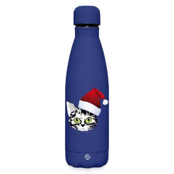 katze xmas weihnachten santa cat niedlich cute lol - Matte Thermosflasche 500 ml - Dunkelblau  - Vorne