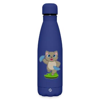 Cat Hand Fan - Matte Insulated Water Bottle 500 ml - dark blue  - Front