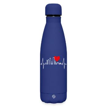 Boston Skyline Heartbeat USA Fan Heart Pulse Love - Matte Insulated Water Bottle 500 ml - dark blue  - Front