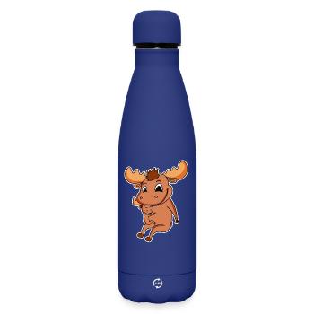 Elch Familie - Elch mit Baby - Matte Thermosflasche 500 ml - Dunkelblau  - Vorne