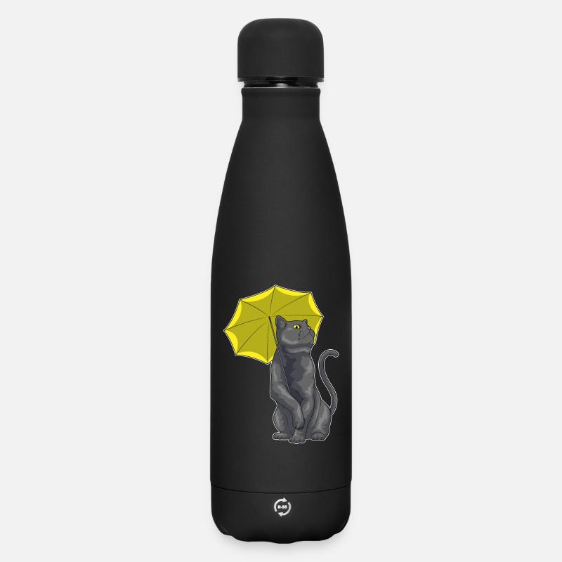 Katze Regenschirm - Matte Thermosflasche 500 ml - Schwarz