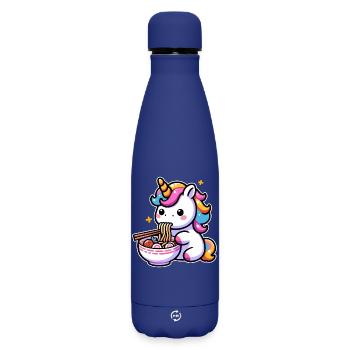 Japanese Kawaii Unicorn Ramen Asian Cuisine - Matte Insulated Water Bottle 500 ml - dark blue  - Front