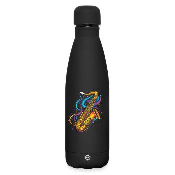 Saxophone Cartoon Look - Matte Insulated Water Bottle 500 ml - black - Front
