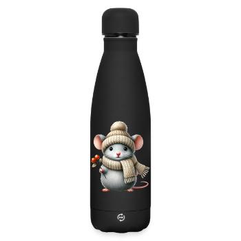 süße Maus mit einer warmen Strickmütze und Schal - Matte Thermosflasche 500 ml - Schwarz - Vorne