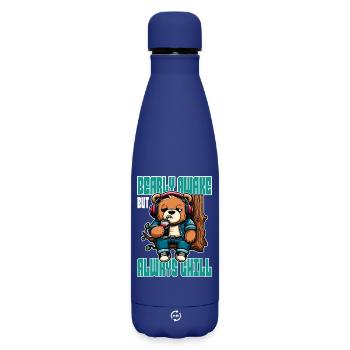 Bearly Awake - Lustiges Bären-Design - Matte Thermosflasche 500 ml - Dunkelblau  - Vorne