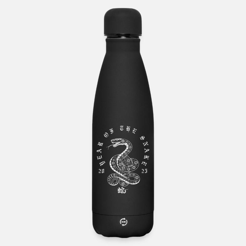 Serpent Floral Emblème Circulaire Année du Serpent - Bouteille isotherme SOFT TOUCH 500 ml - noir