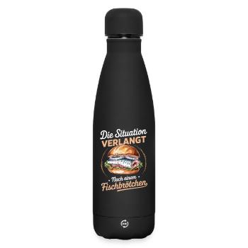  Die Situation Verlangt Nach Einem Fischbrötchen - Matte Thermosflasche 500 ml - Schwarz - Vorne
