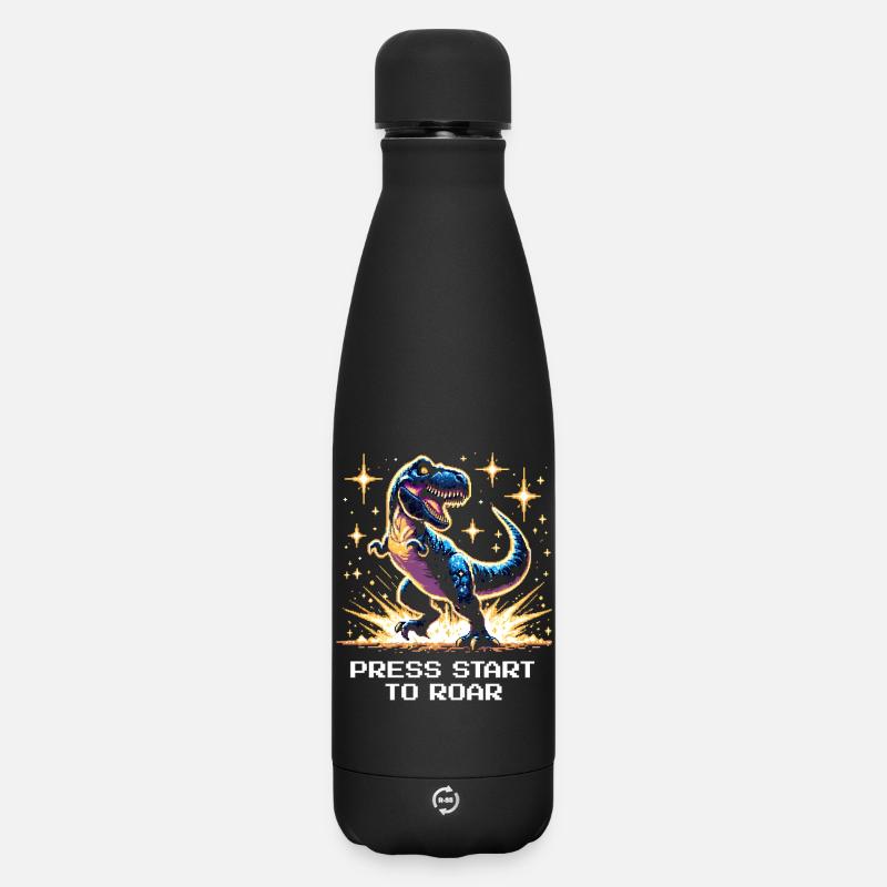 Press start to roar | Dinosaur, Retro - Matte Insulated Water Bottle 500 ml - black