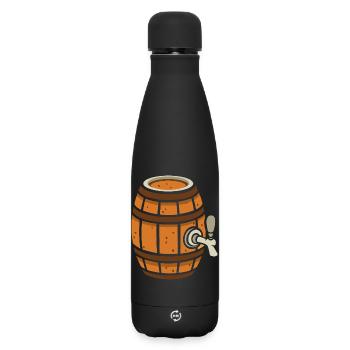 Rustikales Bierfass Cartoon - Matte Thermosflasche 500 ml - Schwarz - Vorne