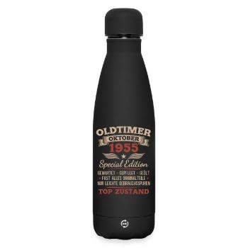 70. Geburtstag Geschenk Oldtimer Oktober 1955 - Matte Thermosflasche 500 ml - Schwarz - Vorne