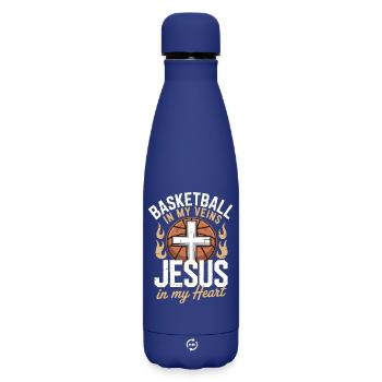 Basketball & Jesus – Conception de la croix sur le ballon - Bouteille isotherme SOFT TOUCH 500 ml - bleu foncé  - Devant