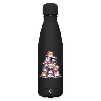 Katzen Weihnachtsbaum – Lustige Xmas Cat - Matte Thermosflasche 500 ml - Schwarz - Vorne
