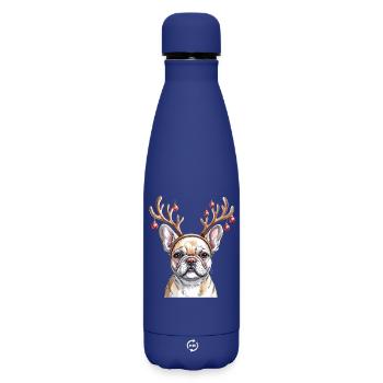 bouledogue français avec bois de renne et - Bouteille isotherme SOFT TOUCH 500 ml - bleu foncé  - Devant
