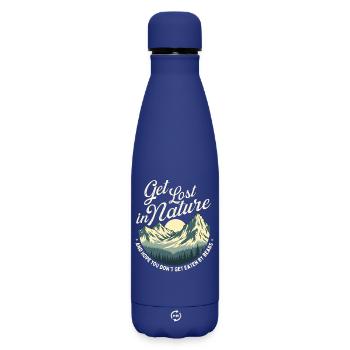 Verliere dich in der Natur Hoffe, dass du nicht komisch gefressen wirst - Matte Thermosflasche 500 ml - Dunkelblau  - Vorne