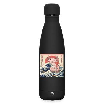 Kawaii Kaiju Axolotl dans le Japon des grandes vagues - Bouteille isotherme SOFT TOUCH 500 ml - noir - Devant
