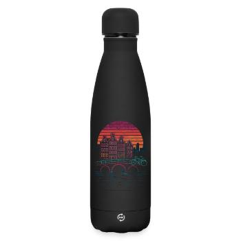 Night sun over Amsterdam canals - Matte Insulated Water Bottle 500 ml - black - Front
