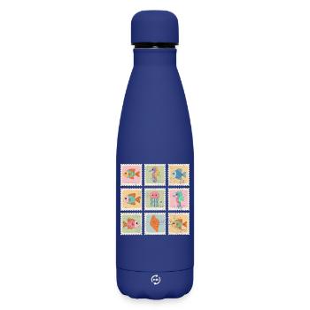 Animals of the Sea Pattern Stamps - Matte Insulated Water Bottle 500 ml - dark blue  - Front