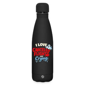 Reiseangst-humor, Flughafen-chaos, Fliegen Ist - Matte Thermosflasche 500 ml - Schwarz - Vorne