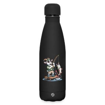 Funny Fishing Goat with Big Fish Catch - Matte Insulated Water Bottle 500 ml - black - Front