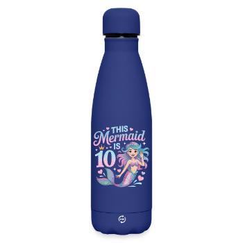 Mermaid 10th Birthday 10 Years - Matte Insulated Water Bottle 500 ml - dark blue  - Front