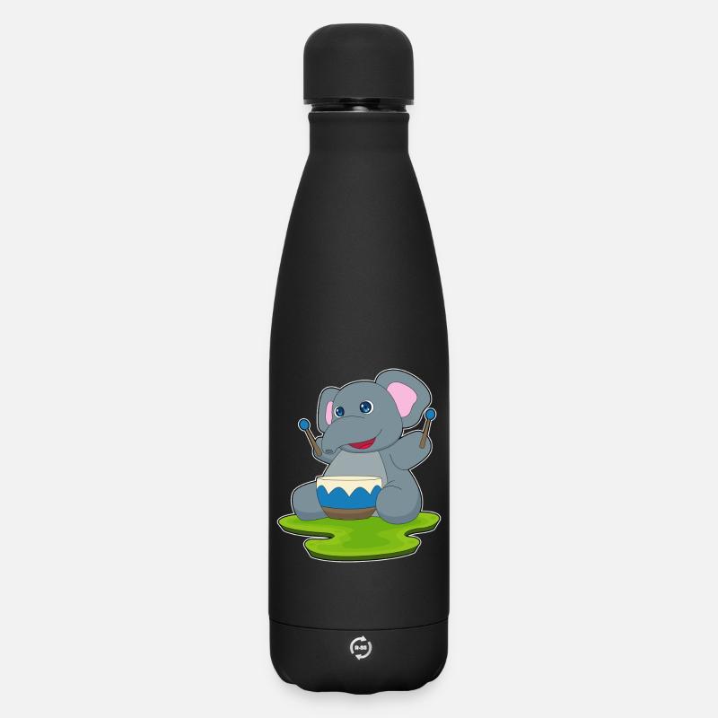 Elephant Musician Drum Music - Matte Insulated Water Bottle 500 ml - black
