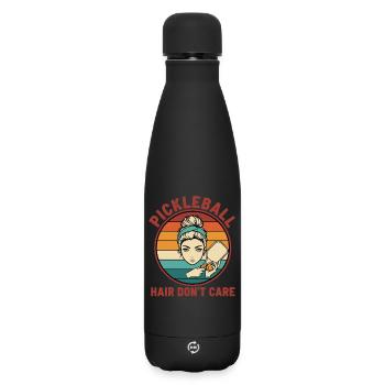 Pickleball-Haare kümmern sich nicht Lustige Spielerliebe - Matte Thermosflasche 500 ml - Schwarz - Vorne