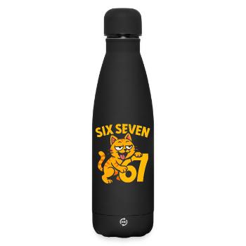 Six Seven Cat 67 Italian Brainrot Humor - Matte Insulated Water Bottle 500 ml - black - Front