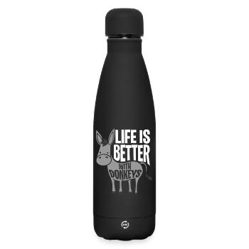 Life Is Better With Donkeys - Matte Insulated Water Bottle 500 ml - black - Front