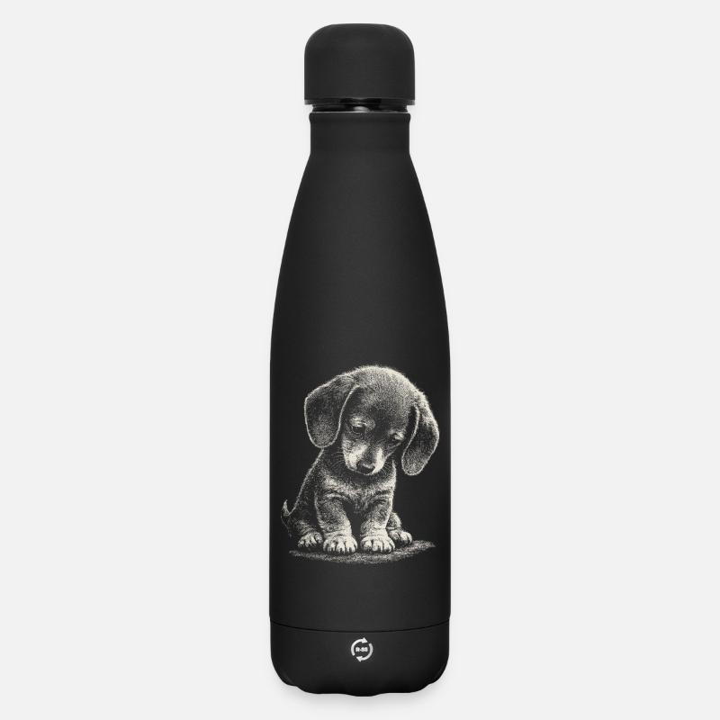 Teckel Chiot mignon, mignon, honte, art triste, triste - Bouteille isotherme SOFT TOUCH 500 ml - noir