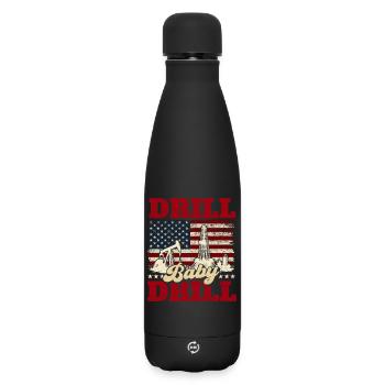 Drill Baby Bohrer Ölfeldarbeiter - Matte Thermosflasche 500 ml - Schwarz - Vorne