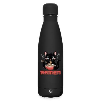 Schwarze Katze Ramen Nudel Fan Kawaii - Matte Thermosflasche 500 ml - Schwarz - Vorne