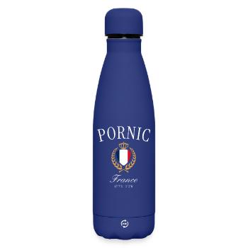Pornic Frankreich Wappen Krone – Reise Souvenir - Matte Thermosflasche 500 ml - Dunkelblau  - Vorne