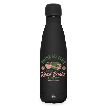 Drink Matcha Read Books Be Happy Matcha Tea Lover - Matte Thermosflasche 500 ml - Schwarz - Vorne