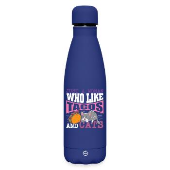 Taco Katze Hauskatze Mieze Katzenbesitzer - Matte Thermosflasche 500 ml - Dunkelblau  - Vorne