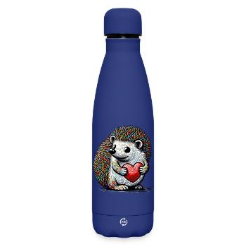 Hedgehog with Heart - Matte Insulated Water Bottle 500 ml - dark blue  - Front