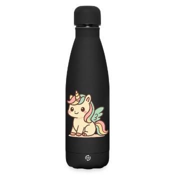Cute Rainbow Winged Unicorn - Matte Insulated Water Bottle 500 ml - black - Front