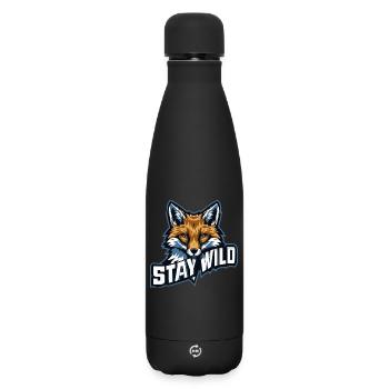 STAY WILD – Natur & Abenteuer Motiv - Matte Thermosflasche 500 ml - Schwarz - Vorne