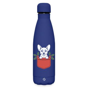 Pocket Pup Holly Christmas - Matte Insulated Water Bottle 500 ml - dark blue  - Front