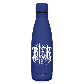 Bier – Black Metal Logo Schriftzug - Matte Thermosflasche 500 ml - Dunkelblau  - Vorne