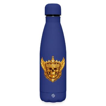 Crâne doré avec couronne et ailes - Bouteille isotherme SOFT TOUCH 500 ml - bleu foncé  - Devant
