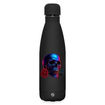 Totenkopf Rose Dark Art Neon Schädel Motiv - Matte Thermosflasche 500 ml - Schwarz - Vorne