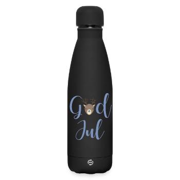 GodJul grau Xmas Weihnachten schwedisch Hirsch - Matte Thermosflasche 500 ml - Schwarz - Vorne
