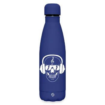 Musician's Skull (White) - Matte Insulated Water Bottle 500 ml - dark blue  - Front