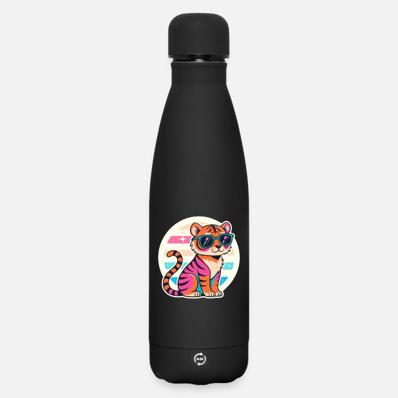 Neon-Tiger mit Retro-Brille - Matte Panorama Thermosflasche 500 ml - Schwarz