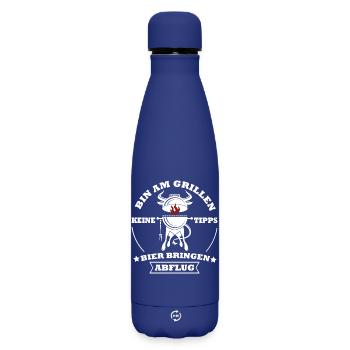 Grillkoch Spruch Logo Mit Kuh BBQ - Matte Thermosflasche 500 ml - Dunkelblau  - Vorne